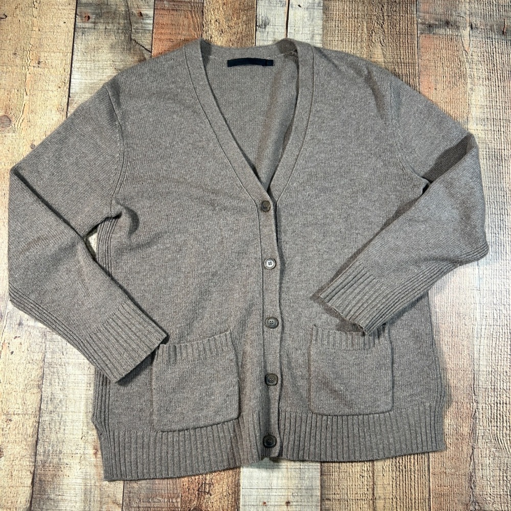 Jenni Kayne Everyday Cardigan Small Oatmeal Gray Wool Cashmere Blend Sweater